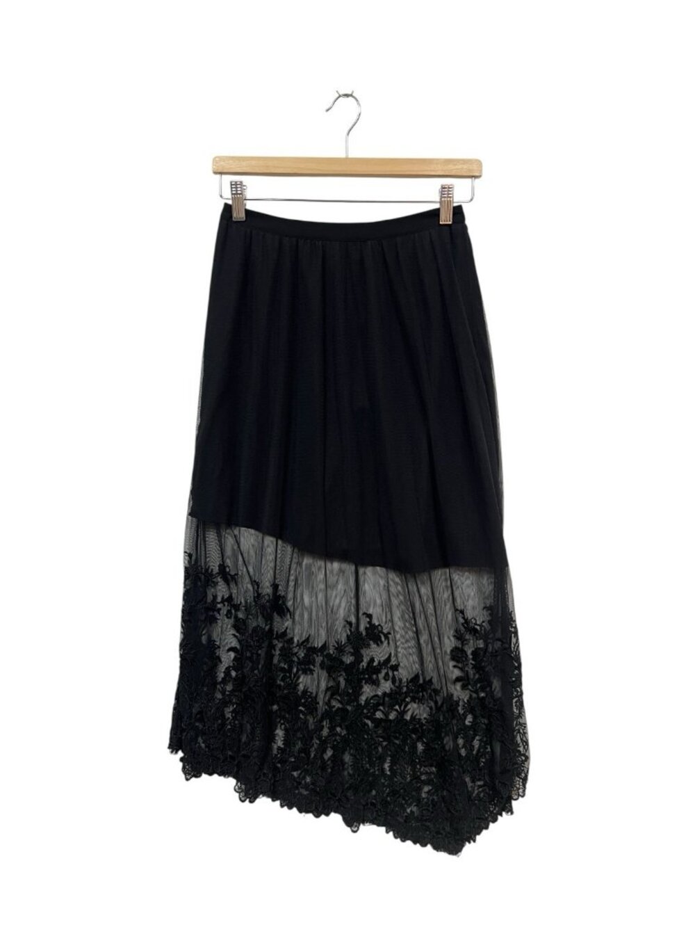 Allsaints Lali Ebony Mesh Embroidered Asymmetrical Skirt Size 2 Black